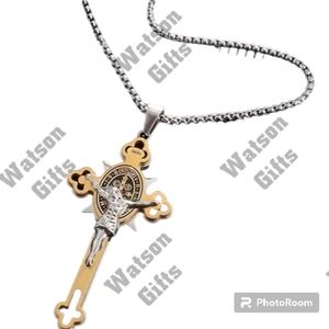 Unisex St. Benedict Jesus Crucifix Titanium Chain Pendant